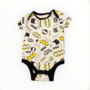 Batman Boys White One Piece Outfit with Batman Symbols  - Size Newborn (1-1)